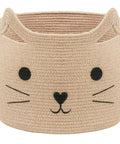 Large Cotton Rope Storage Basket With Cozy Cat Face Design For Towels, Blankets, Toys, And Clothes, front view