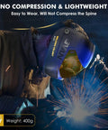 Welder using Auto Darkening Welding Helmet With True Color Clarity And Large Viewing Area, Solar Or Rechargeable Battery.