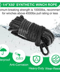 Rugged And Ready Synthetic Winch Rope Kit With Protective Sleeve One Quarter Inch By Fifty Foot Rope Heavy Duty