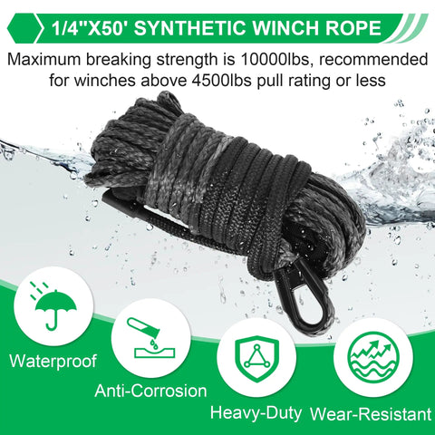Rugged And Ready Synthetic Winch Rope Kit With Protective Sleeve One Quarter Inch By Fifty Foot Rope Heavy Duty
