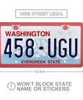 USA license plate with measurements, highlighting fit for Sparkly Bling License Plate Frame With Crystal Rhinestones And Diamond Screw Set Two Pack AB Color For Cars Trucks And SUVs Easy Install Car Decor That Turns Heads Without Obstructing Plates.