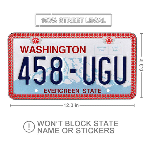 USA license plate with measurements, highlighting fit for Sparkly Bling License Plate Frame With Crystal Rhinestones And Diamond Screw Set Two Pack AB Color For Cars Trucks And SUVs Easy Install Car Decor That Turns Heads Without Obstructing Plates.