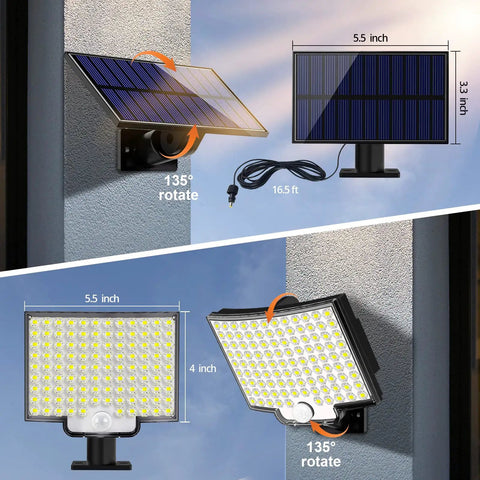 Outdoor Solar Lights 106 LED Motion Sensor Flood Lights IPX5 Waterproof 120 Degree Wide Beam with 16.4ft Cable