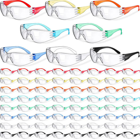 64 Pairs Clear Safety Glasses Set With Anti Fog Lenses, Scratch Resistant, assorted colors, impact resistant eye gear