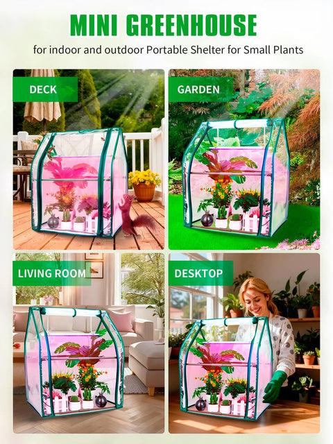 Compact Indoor Mini Greenhouse With 15W Full Spectrum Grow Light, Timer, And Zippered Door For Easy Watering, Ideal Seed Starter Tray And Indoor Outdoor Plants, 24x16x20 Inches, Adjustable Light Height