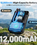 Beat The Heat Anywhere Portable Misting System With 12000mAh Pump featuring water inlet and outlet on rocky surface