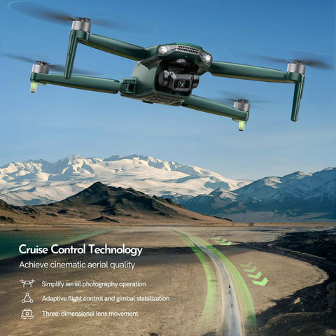 Elite 6K Drone with Camera and 4K 30fps Three-Axis Brushless Gimbal flying over mountains.