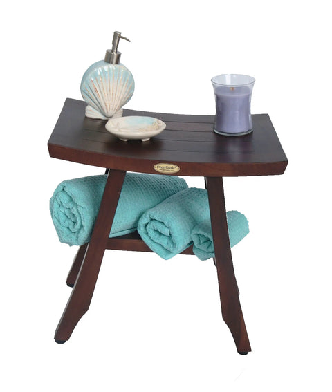 Teak Shower Bench 18 Inch Waterproof Wooden Seat For Inside Showers With Non Slip Feet And Curved Design, Spa Quality Shower Chair For Adults
