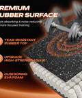 Close-up of thick 0.56 inch interlocking gym flooring mats with rubber top, showcasing tear-resistant surface and cushioning EVA foam.