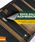 8-Pack Non Slip Outdoor Stair Treads For Steps And Decks 8x30 Inch Grip Tape Adhesive Strips with text about rock-solid adhesion
