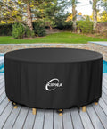 Heavy Duty Round Patio Table Cover Waterproof UV Resistant No Tears No Fading Fits 62 Inch Diameter Tables Up To 28 Inch High Outdoor Furniture Shield For All Seasons covering table on deck