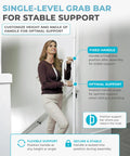 Floor To Ceiling Grab Bar With Single Handle No Drill Tension Mounted Transfer Pole For Seniors Bath Safety Bedside Rails