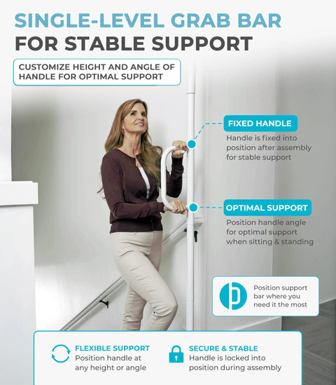 Floor To Ceiling Grab Bar With Single Handle No Drill Tension Mounted Transfer Pole For Seniors Bath Safety Bedside Rails