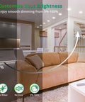 Living room with dimmable 24 Pack 4-Inch Recessed LED Can Lights With 6 CCTs Selectable From 2500K To 5000K, showcasing brightness levels.