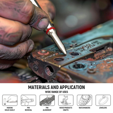 Using Pin Punch Set 40 Piece Steel And Brass With Hammer And Bench Block For Mechanical Repair Workhorse Tool Kit in metalwork.