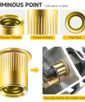 Close-up of precision threads and flat head on yellow zinc carbon steel rivet nuts from Two Hundred Pcs 10 32 Rivet Nuts Kit