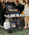 Movable Grill Table With Folding Side Table And Pizza Oven Prep Cart For Outdoor And Indoor Use, Stainless Steel 43 Inch Tabletop