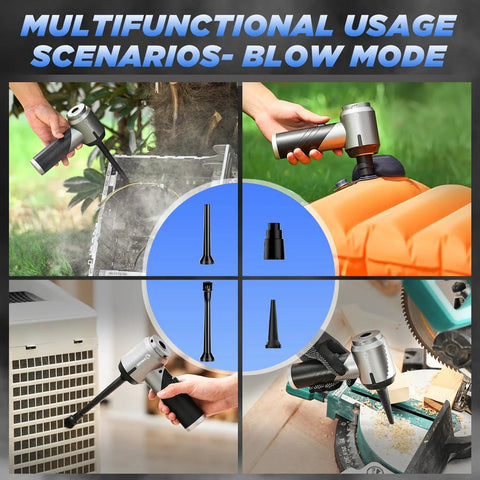 Multifunctional use of Handheld Cordless Car Vacuum 17,000 Pa Suction, 3 In 1 Mini Air Duster Blower with various attachment settings.