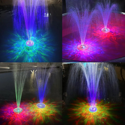 Floating Pool Fountain With LED Lights For Nighttime Glow 2 Sprinkler Modes Waterfall Effect Outdoor Pump illuminating pond