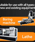 Boring machine and lathe displayed on an equipment compatibility chart with orange highlights and a black background.