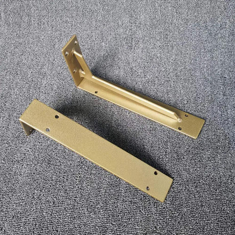 Silver 40cm Super Sturdy Triangle Wall Brackets Real Workhorse Iron Supports For Diy Shelves Heavy Duty Tripod Bracket showing gold finish.