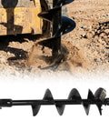 Beefy 12x52 Inch Auger Drill Bit With 2 Inch Hex Connection in use on heavy machinery for ground drilling and post hole excavation.