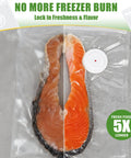 Vacuum-sealed salmon in 60 Pack Reusable Vacuum Sealer Bags BPA Free For Freezer Storage, Microwave Safe When Unsealed, Sous Vide Ready