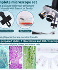 Kid Friendly Microscope With 40X-2500X Magnification, 4.3 Inch Display, 10X And 25X Wide Angle Eyepieces, accessories included.