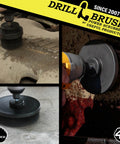 Ultra Stiff Drill Powered Cleaning Brush Set For Serious BBQ Grill Degreasing And Heavy Duty Paint Stripping, two and five inch brushes in use.