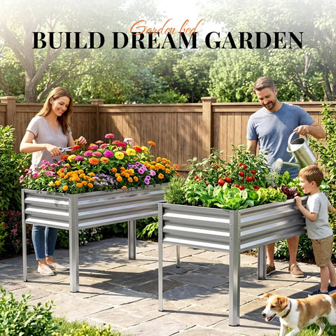 Heavy Duty Raised Garden Bed With Legs 48 By 24 By 32 Inches Galvanized Elevated Planter Box for backyard with flowers