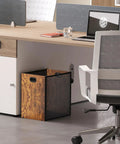 Dope Retro Industrial Office Trash Can With Iron And Wood Construction, Rectangular Wastebasket With Handle, 4.5 Gallon under desk