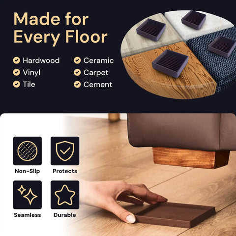 Non Slip Furniture Pads For Hardwood Floors 4x4 Inch Square Rubber Caster Cups shown on various floor types