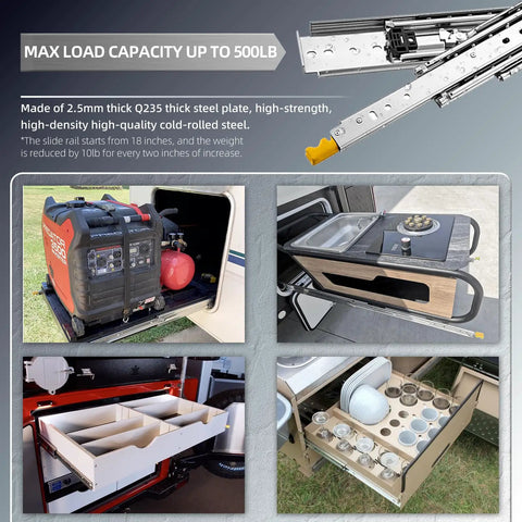 Heavy Duty Drawer Slides With Lock For Cabinets And Tool Drawers, Full Extension Ball Bearing Side Mount Rails, ideal for RVs and trucks