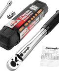 1/4 Inch Drive Click Torque Wrench For Pros With Dual Range Scale 20-200 Inch-Pounds Cr-V head, non-slip grip, storage case.