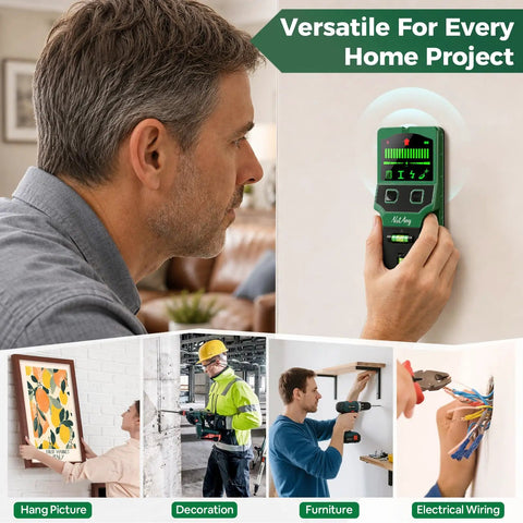 Big Time 7-In-1 Stud Finder And Wall Scanner With HD LCD Display To Pinpoint Wood Studs Metal Pipes And Live AC Wires Plus Laser Level And Bubble Gauge For Easy Peasy DIY Home Mods