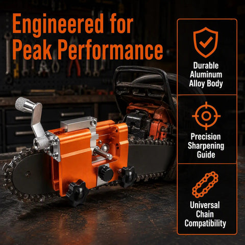 No Sweat Manual Chainsaw Sharpener Kit Featuring Seven Precision Grinding Stones And A Foolproof Guide For Four To Twenty Two Inch Chains with aluminum alloy body and precision sharpening guide