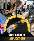 Heavy Duty Right Angle Impact Wrench Compatible With Dewalt 20V Max Cordless shown in auto and machine repair settings.