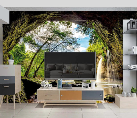 Epic Forest Landscape Wall Mural With Waterfall And Jungle Scene For Living Room And Bedroom, 160 By 108 Inch Fabric Wall Art