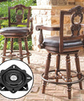 Built Tough Six Pack Black Square Bar Stool Swivel Plate Six Point Two Five Inches Heavy Duty Ball Bearing Furniture Replacement Three Six Zero Rotation Mount Kit For Porches Or Patios, detailed swivel base view.