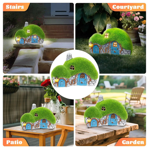 Chill Solar Garden Figurine Light Statue for Outdoor Yard Decor, resin handmade house with solar lights for ambiance and nighttime glow.