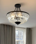 Crystal Ceiling Light Fixture 19.5 Inch With 5 Light Raindrop Semi Flush Mount Chandelier in a modern living room setting