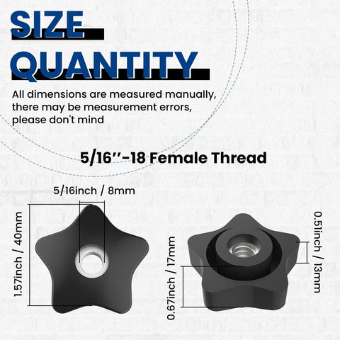 Heavy Duty 5/16 18 Thread Star Knobs Rock Solid Grip No Sweat Hand Tightening Clamping Screws Pro Grade Nylon And Galvanized Steel Body Quick Install For Machine Shop Gear size dimensions shown with specifications