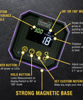 Digital Angle Gauge And Level With Color Indicators, Turns Green At 0, 90, And 180 Degrees And Blue At Custom Angles, Let You Set A New Zero For Repeatable, Accurate Measurements Every Time.