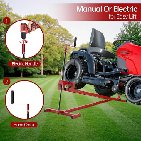 Heavy Duty Lawn Mower Lift Jack For Riding Mowers Zero Turn Mowers And Garden Tractors Telescopic Maintenance Jack in use