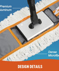 Heavy Duty 24 Inch Commercial Dust Mop Featuring Plush Absorbent Microfiber Pad close-up of aluminum frame and microfiber pad details.