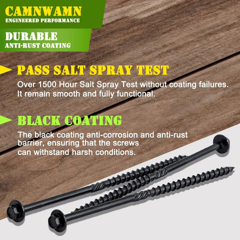 Heavy Duty Wood Screws Pack Of 50 Size 14 By 6 Inches With Hex Head And Hex Socket Black Alloy Steel Timber Log Landscaping Screws Rust Resistant For Outdoor Decking Fencing And Structural Wood Projects laying on wood