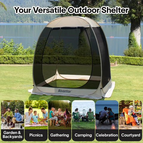 Pop Up Screen House Gazebo Igloo Canopy With Mosquito Netting Sides Instant UV Resistant Sun Shelter for backyard, beige, 6x6.