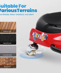 24V Electric Drifting Go Kart For Kids 3 And Up With Glowing Wheels Two Speed Switch Anti Rollover Safety Indoor Outdoor Ride On Car Up To 175 Lbs Red, showing wheel suitable for various terrains with 360-degree rotation.