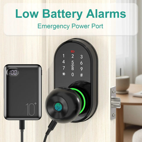 Keyless Entry Smart Door Lock With Fingerprint, Keypad And App Control For Front Door, Easy Installation shown charging