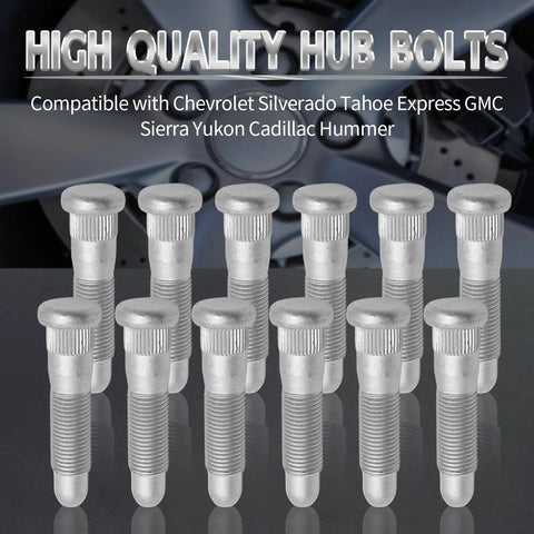 12 Pack M14x1.5 Wheel Lug Stud Replacement For GM Trucks And SUVs Front Or Rear Chrome Steel Beefy Heavy Duty Fits Silverado